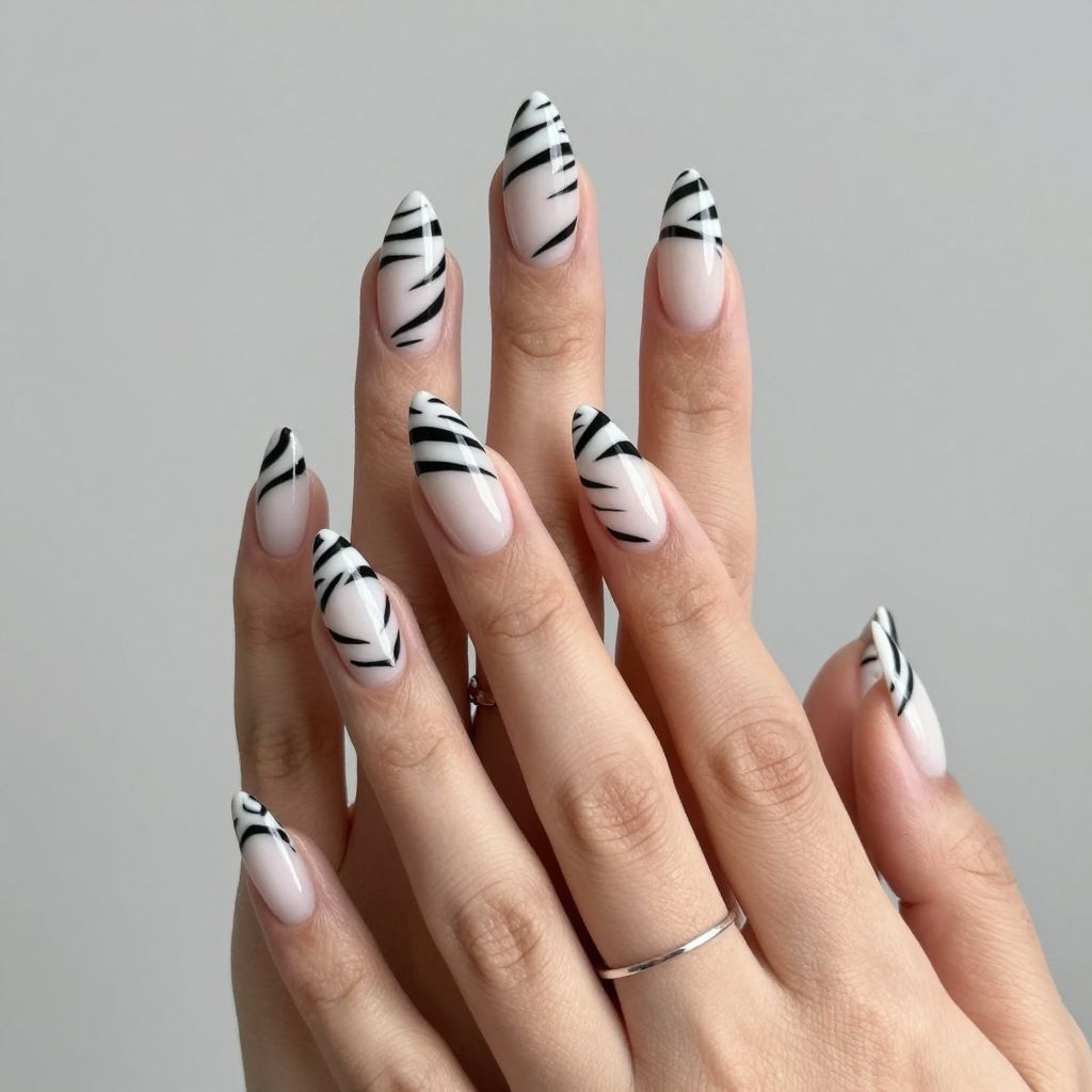 Black and white zebra pattern nails