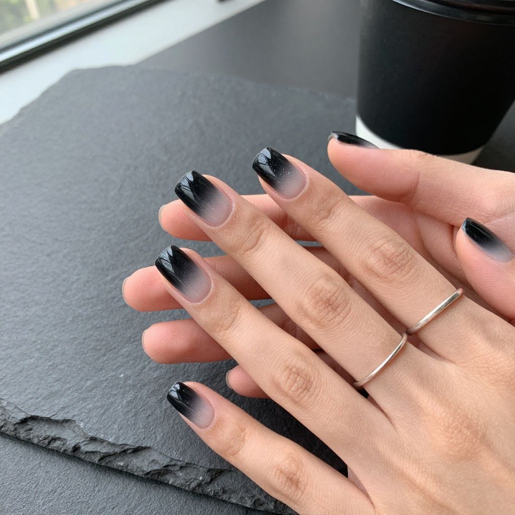Black to white eclipse gradient nails