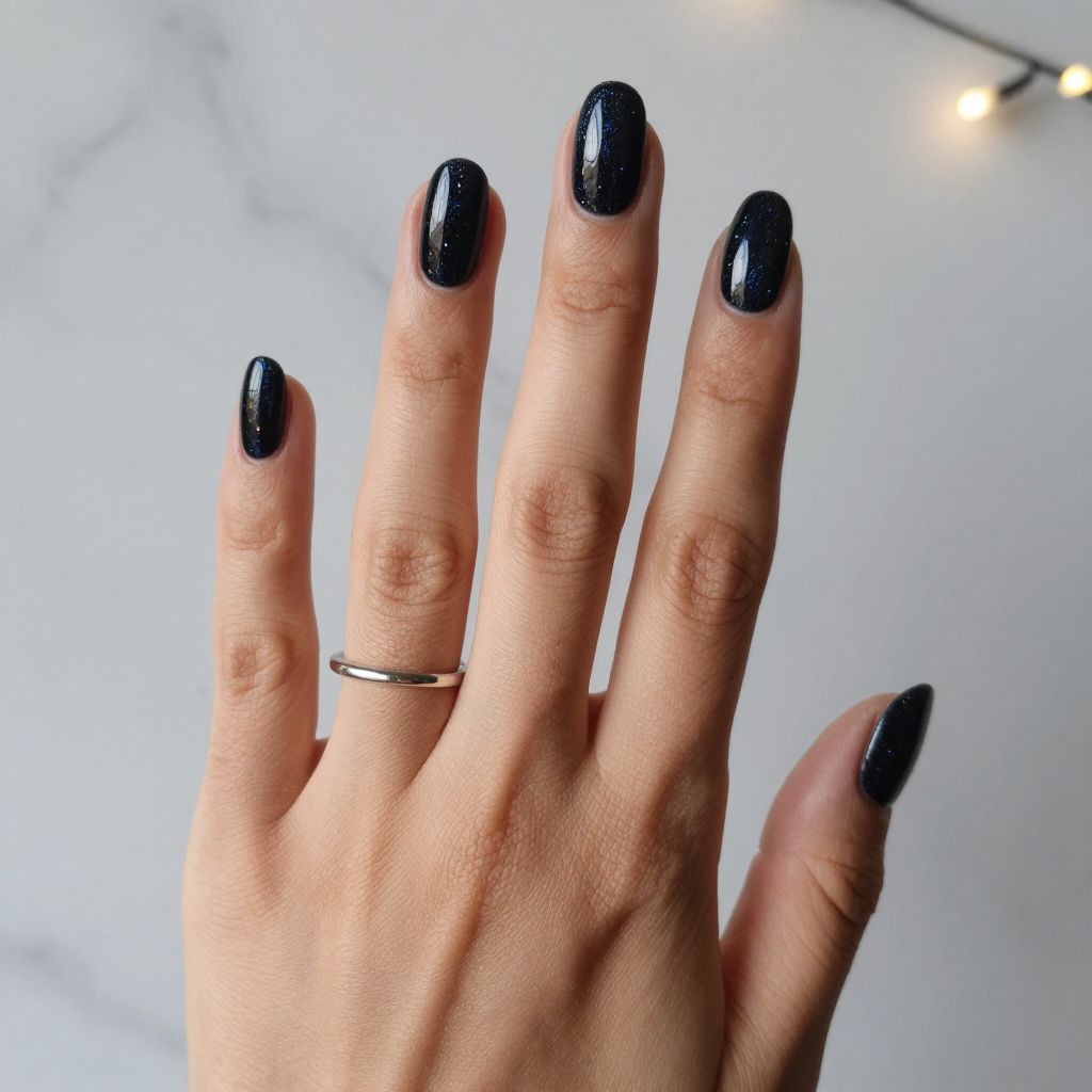 Black Nails with Iridescent Flake Art