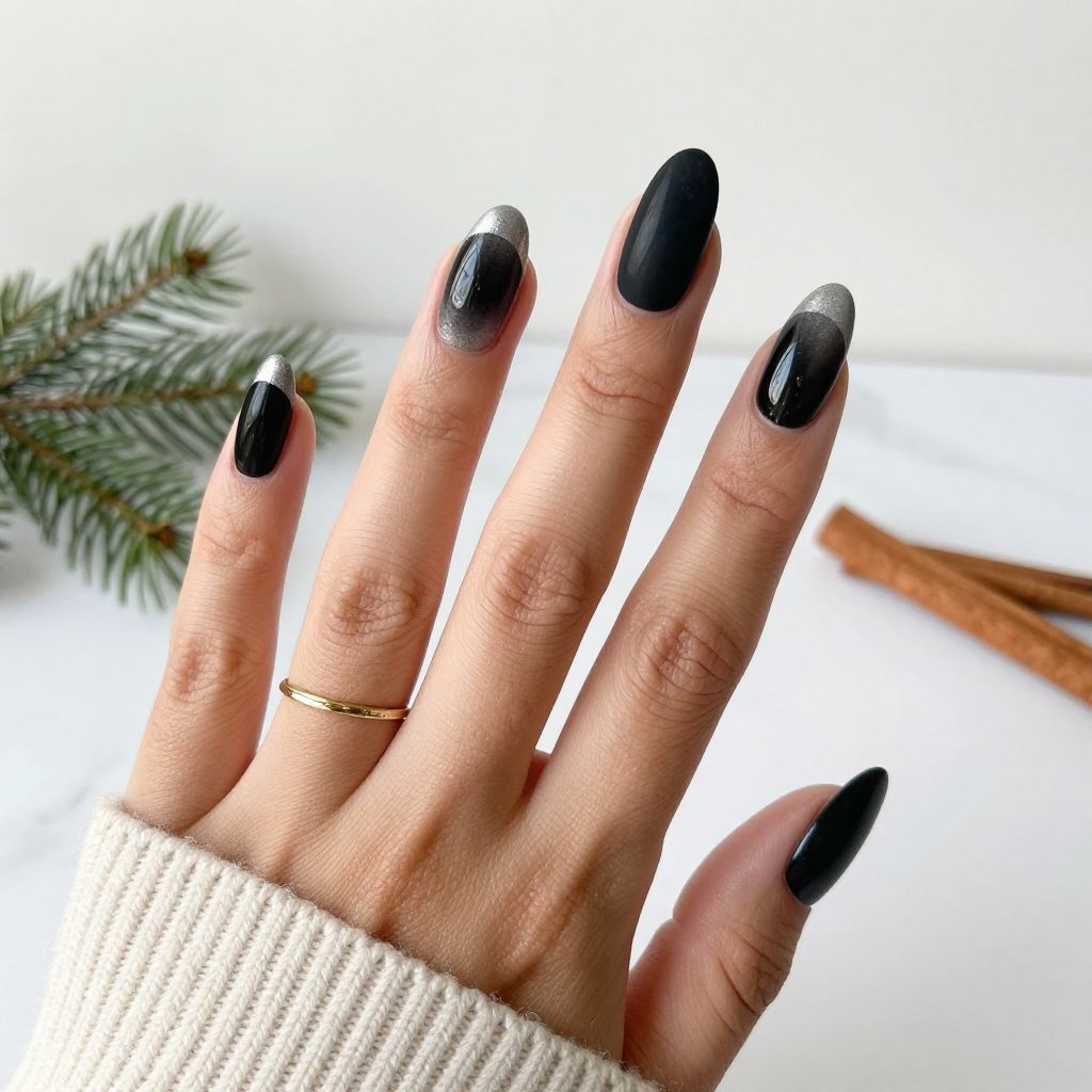Black Velvet Texture Christmas Nails
