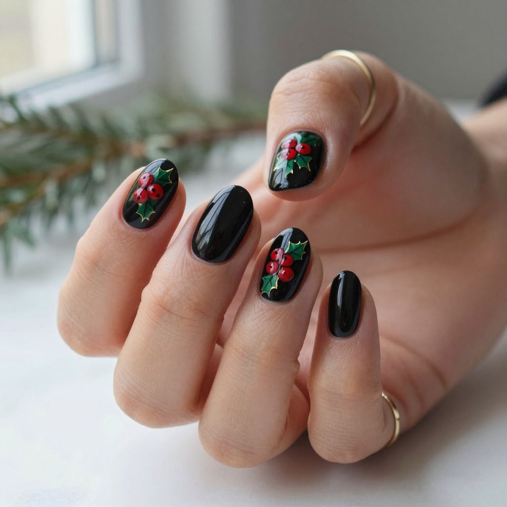 Black with Red Holly Details