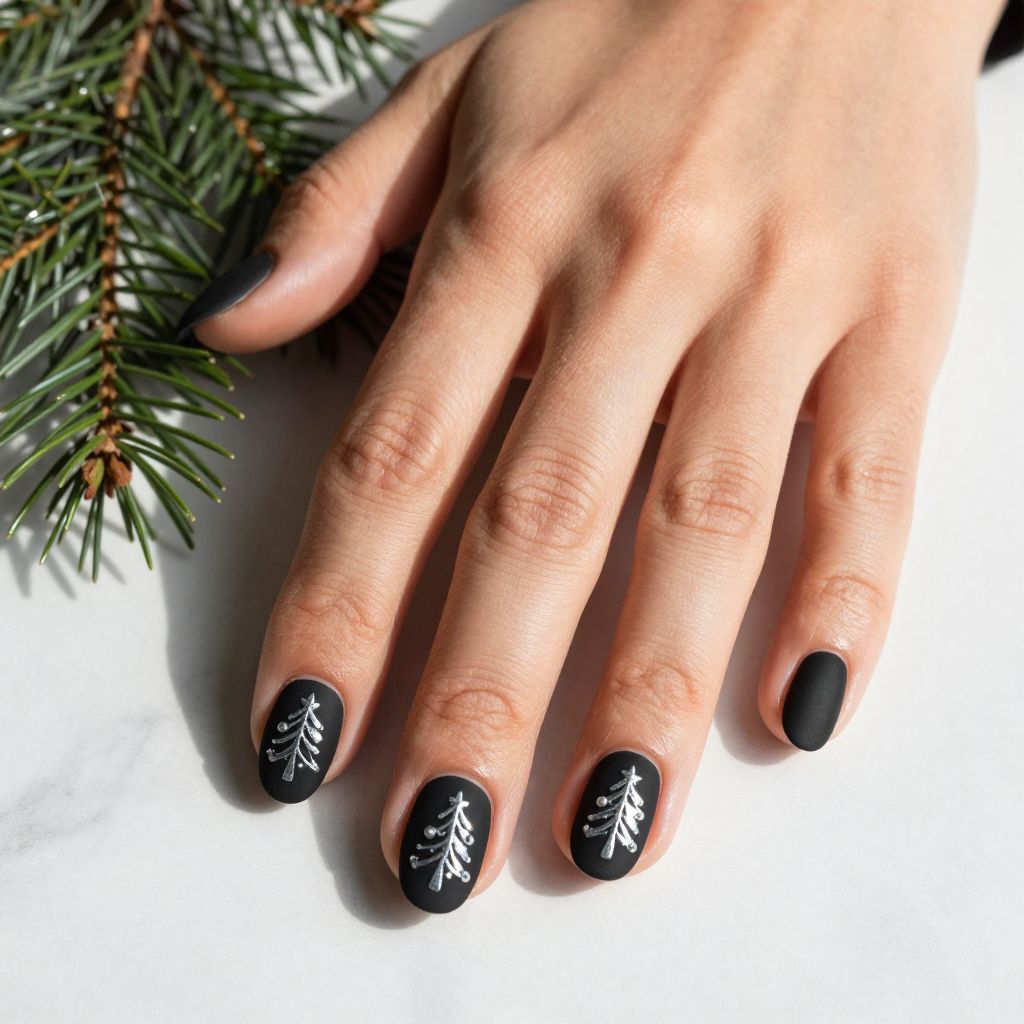 Matte Black with Metallic Christmas Tree Art