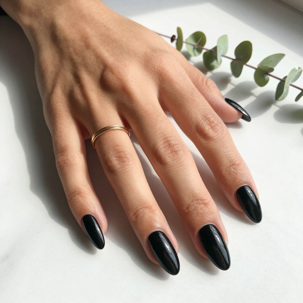 Glossy Black Coffin Nails