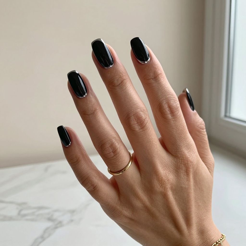 Black Coffin Nails With Silver Chrome