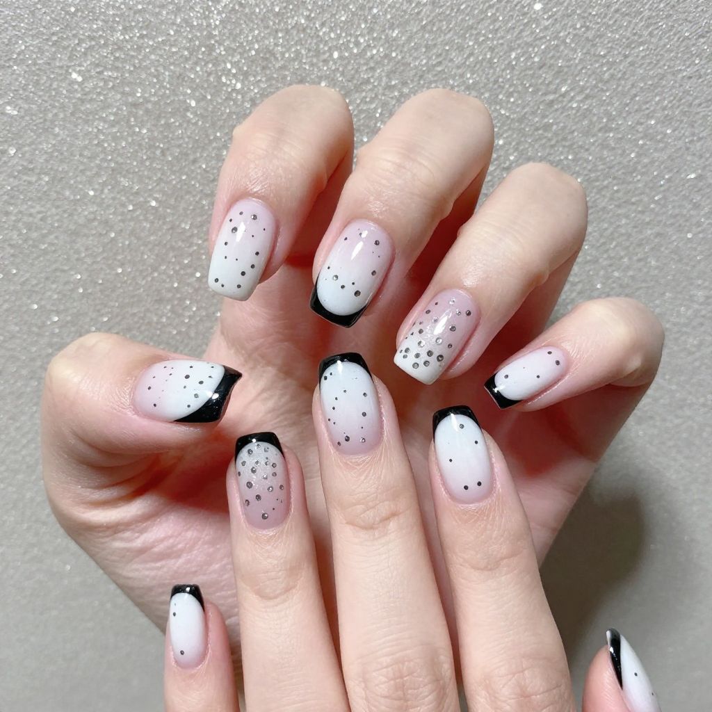 Black French Tip nail idea 11
