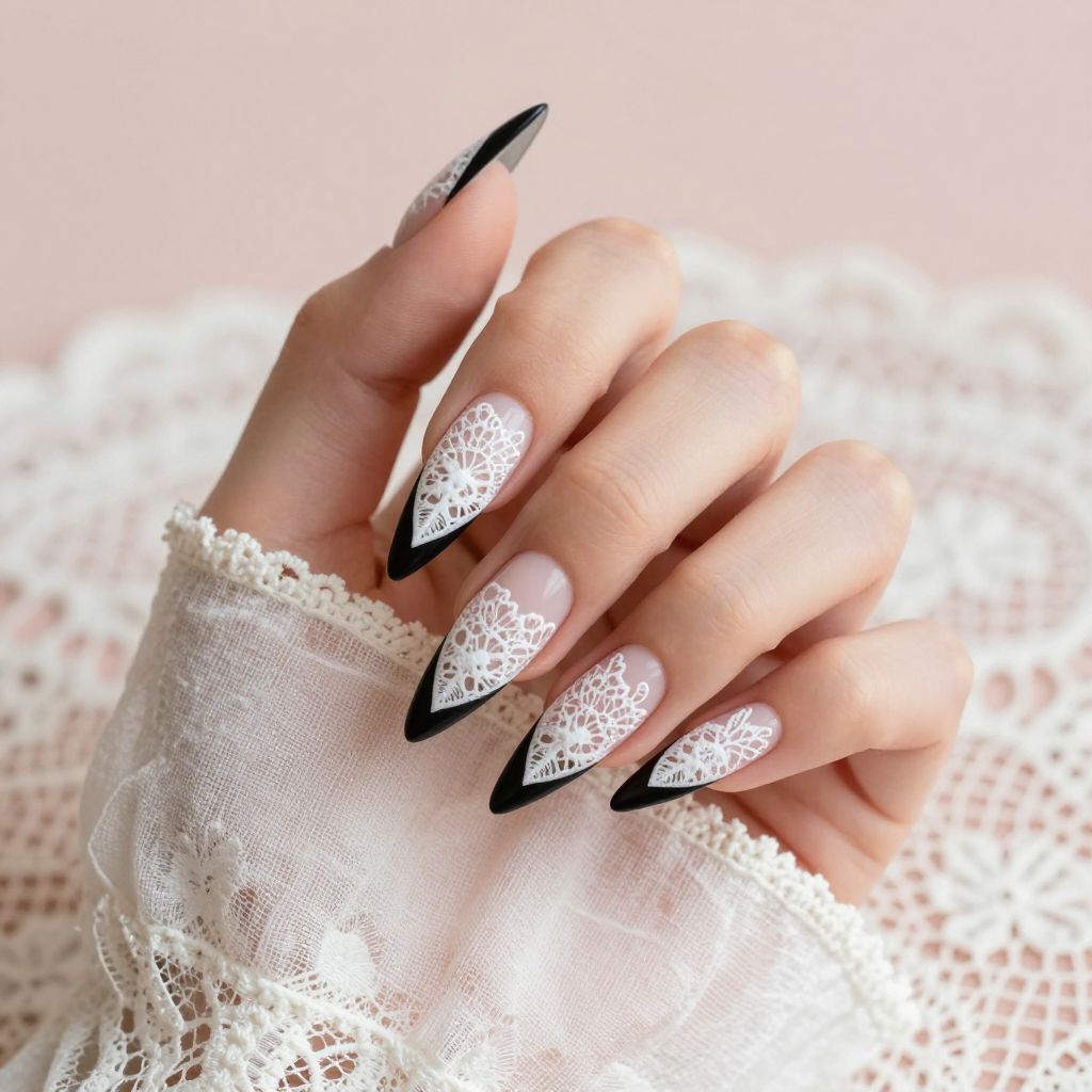 Black French Tip nail idea 12
