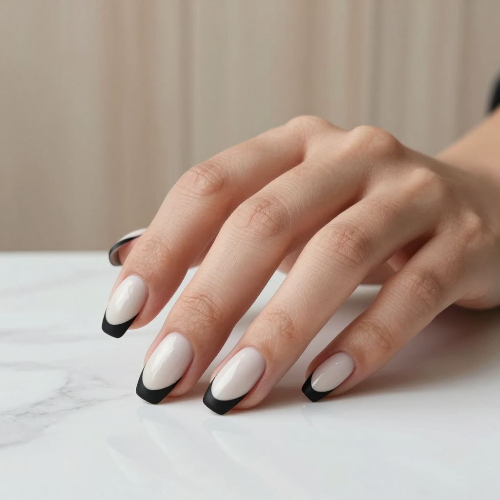 Black French Tip nail idea 3