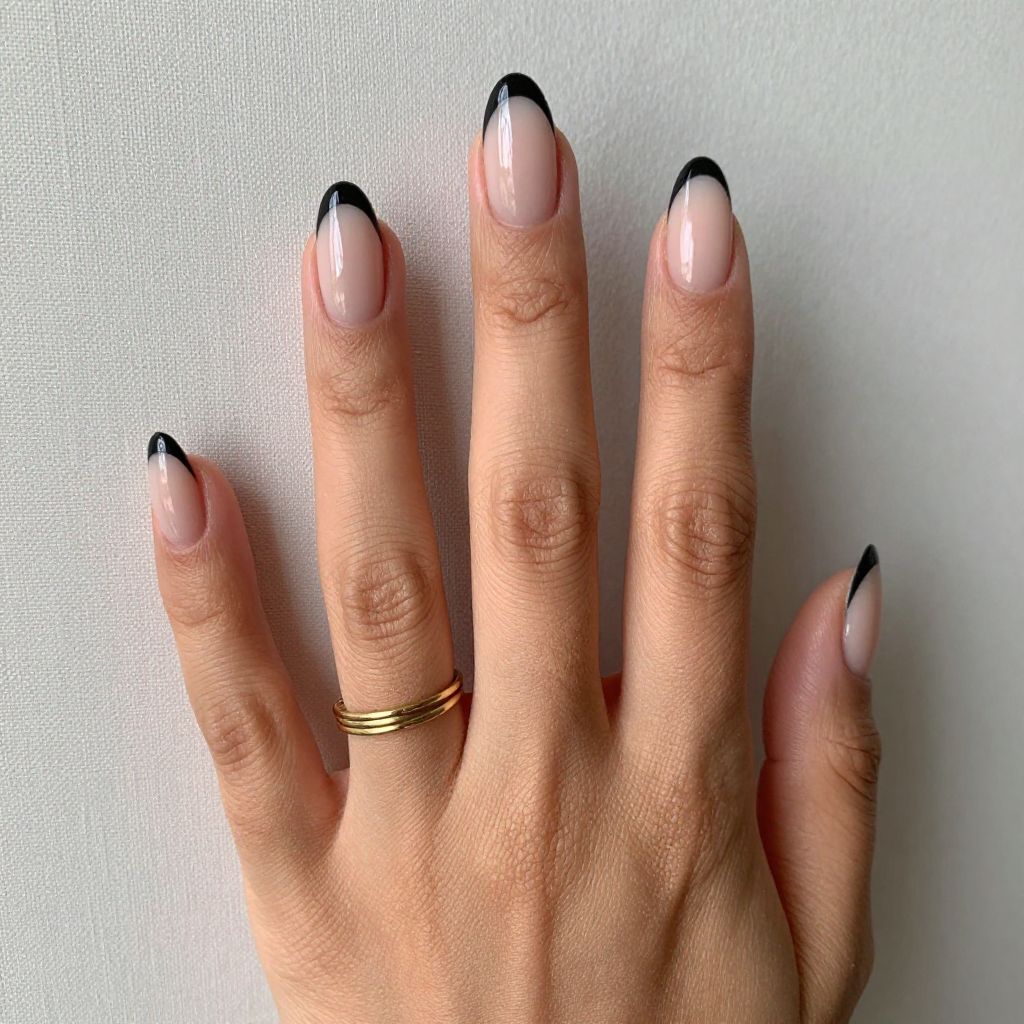 Classic Almond Black French Tips