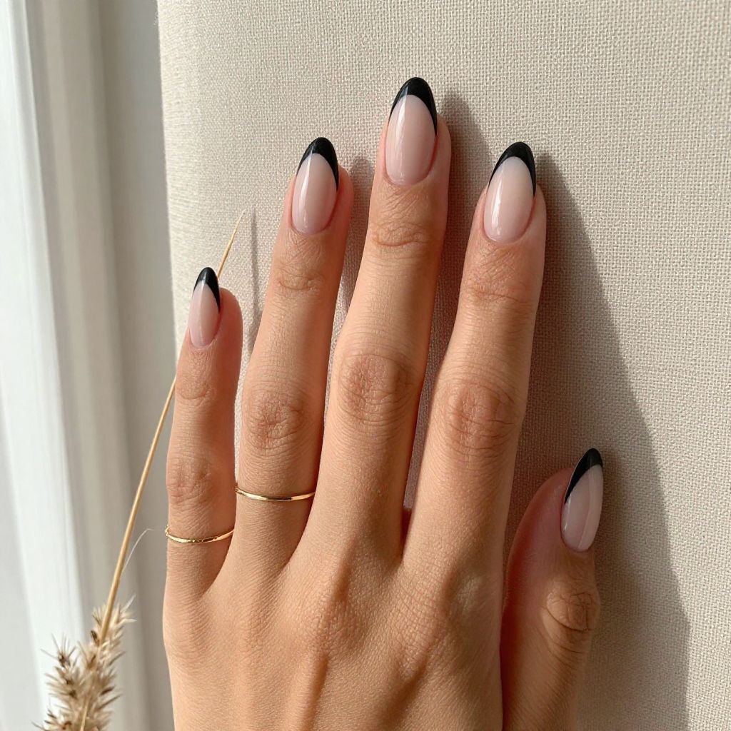 V Cut Black French Tips
