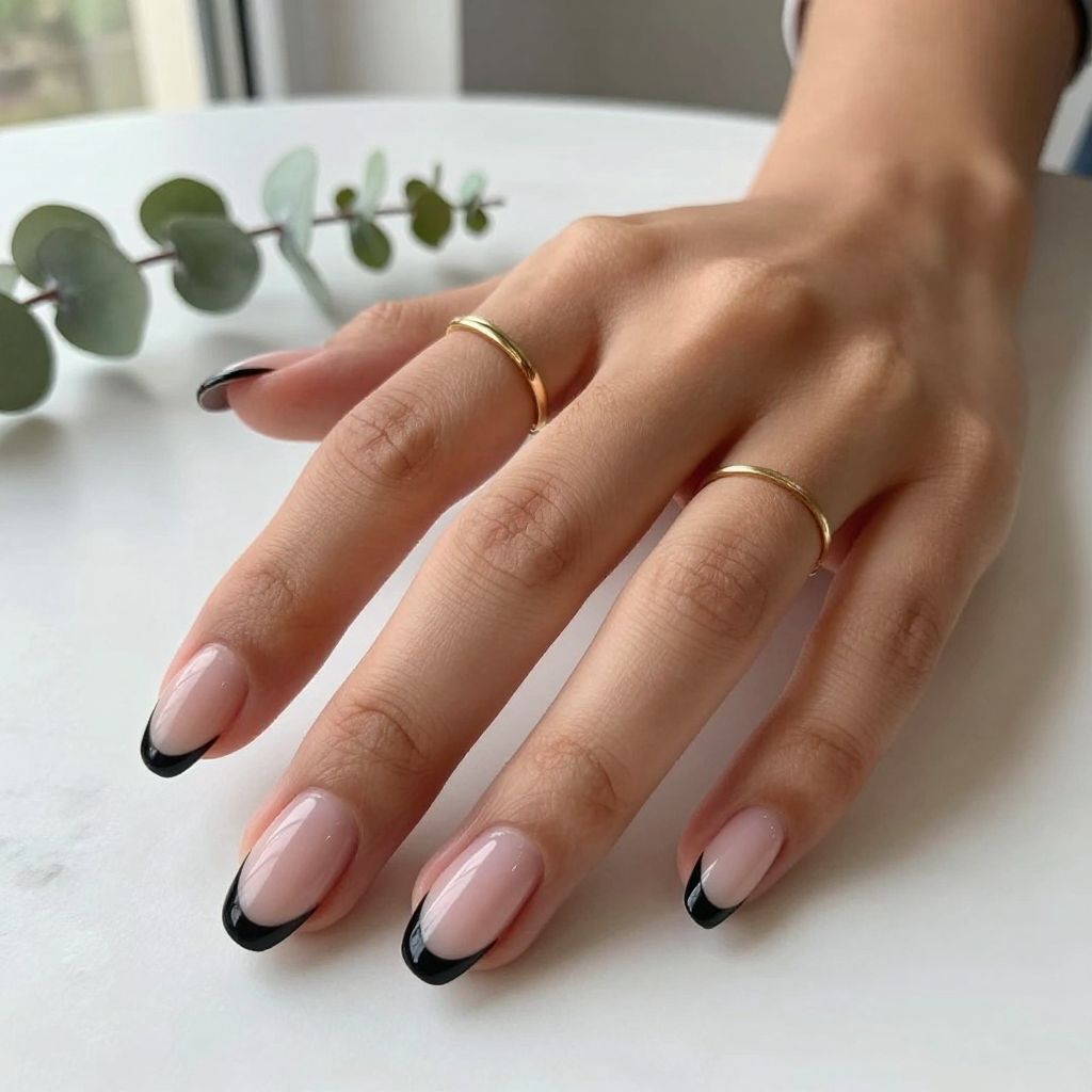 Minimal Black Micro French Tips