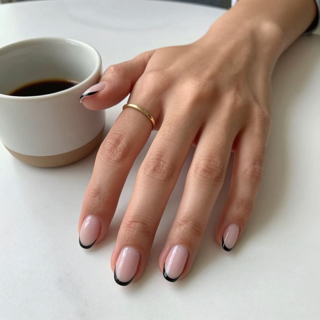 Short Round Black French Tips