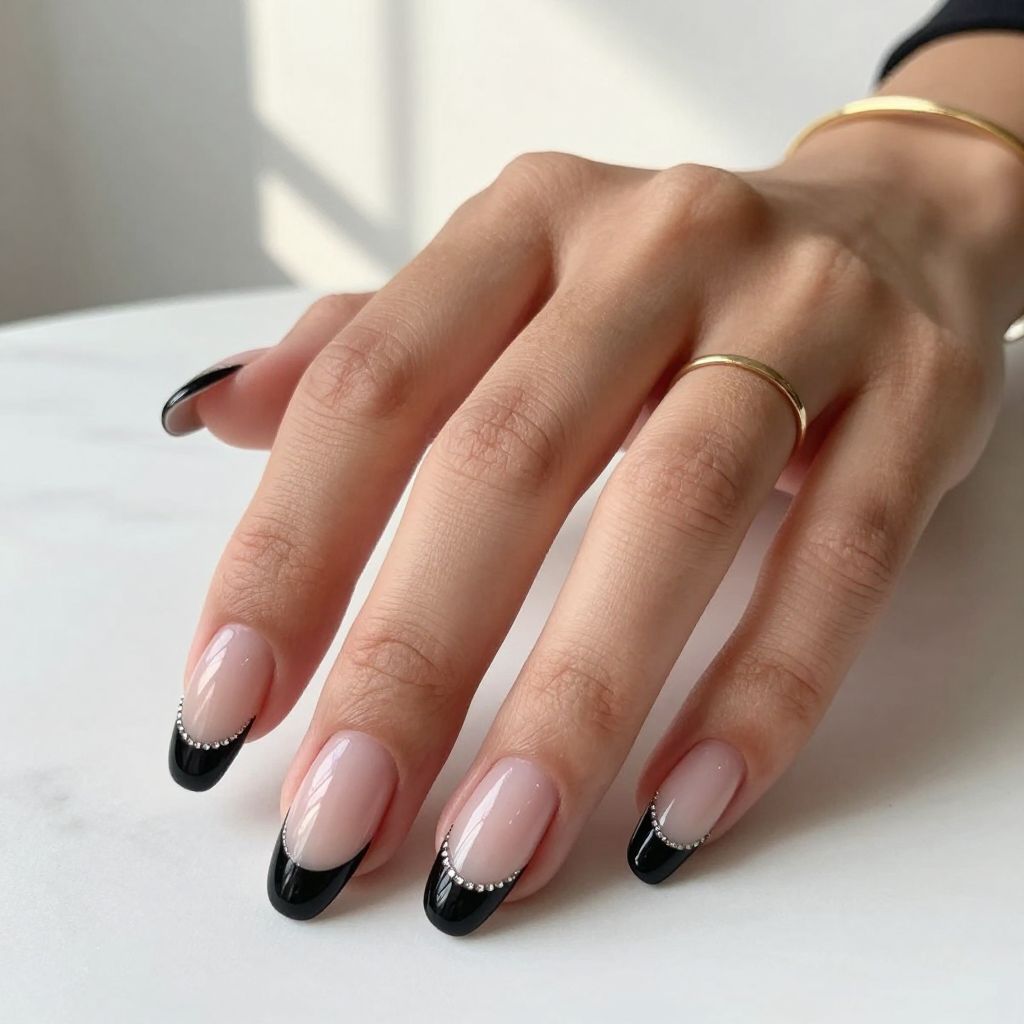 Long Coffin Black French Tips