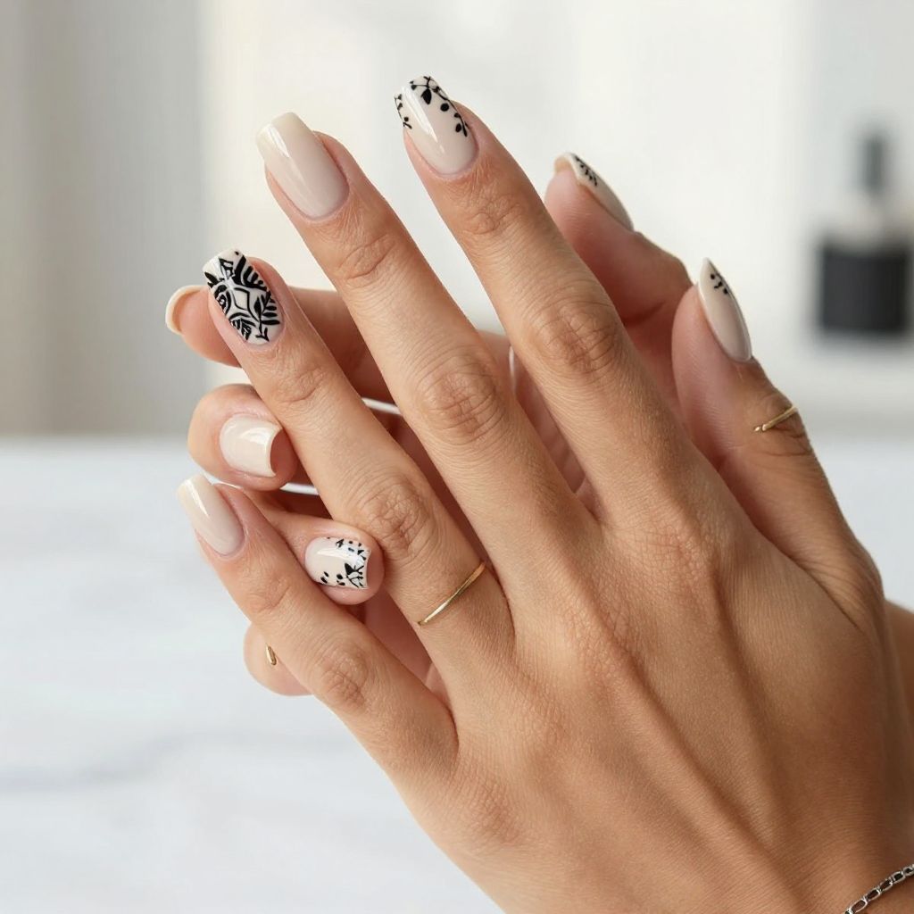 Black Stamped Pattern Nails