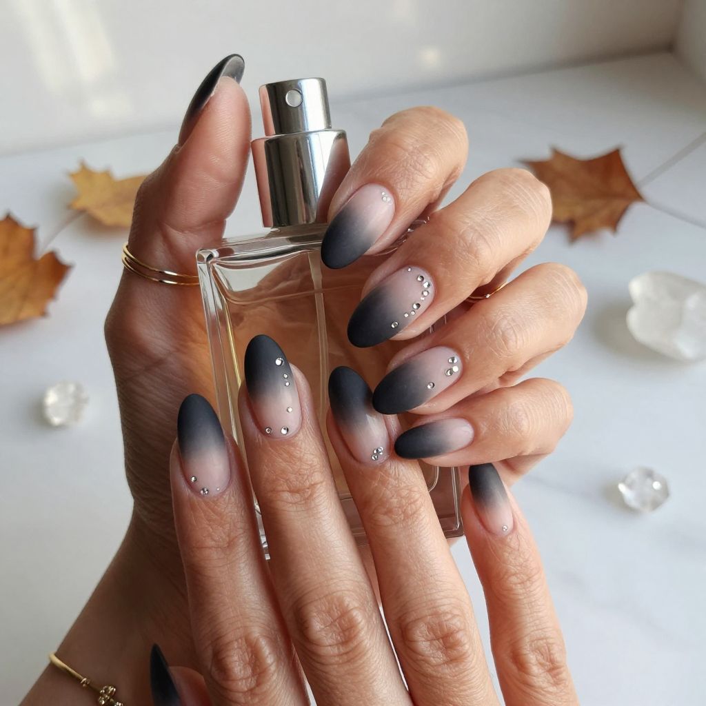 Black Smokey Nails with Rhinestones