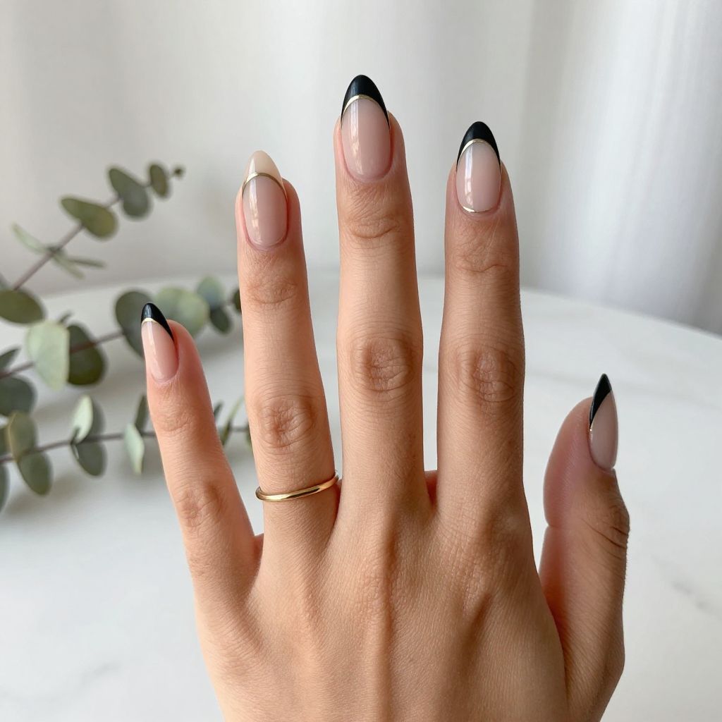 Black French Tips with Negative Space