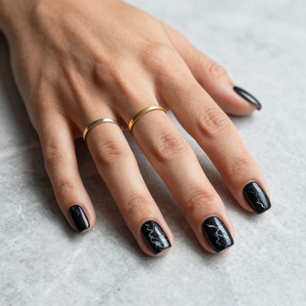 Black Marble Swirl Nails