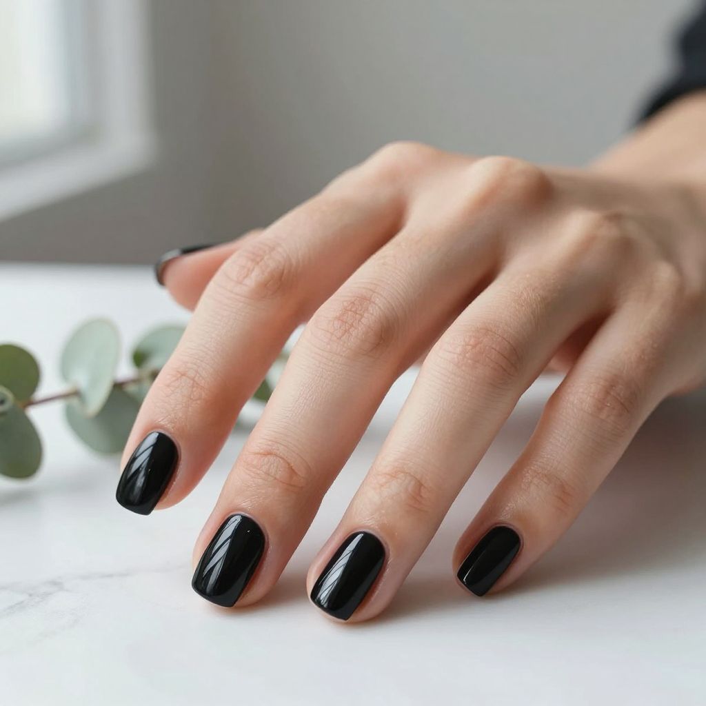 Glossy Short Square Black Nails