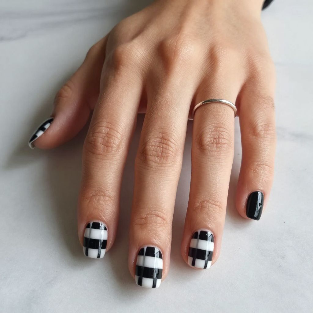 Black and White Checker Nails