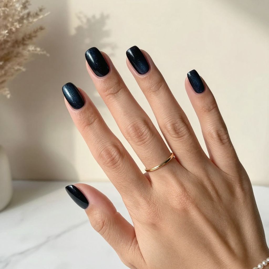 Black Velvet Nails With Subtle Sparkle