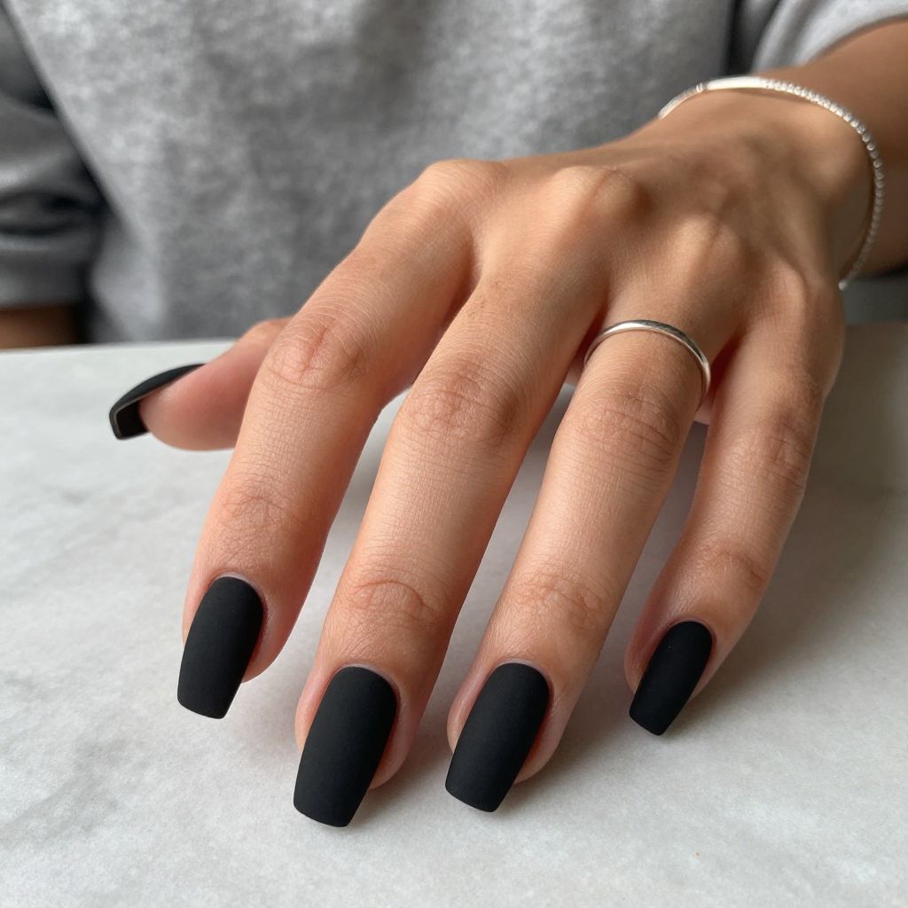 Matte Black Coffin Nails