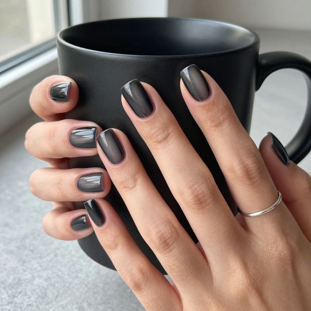 Sheer black jelly short natural nails