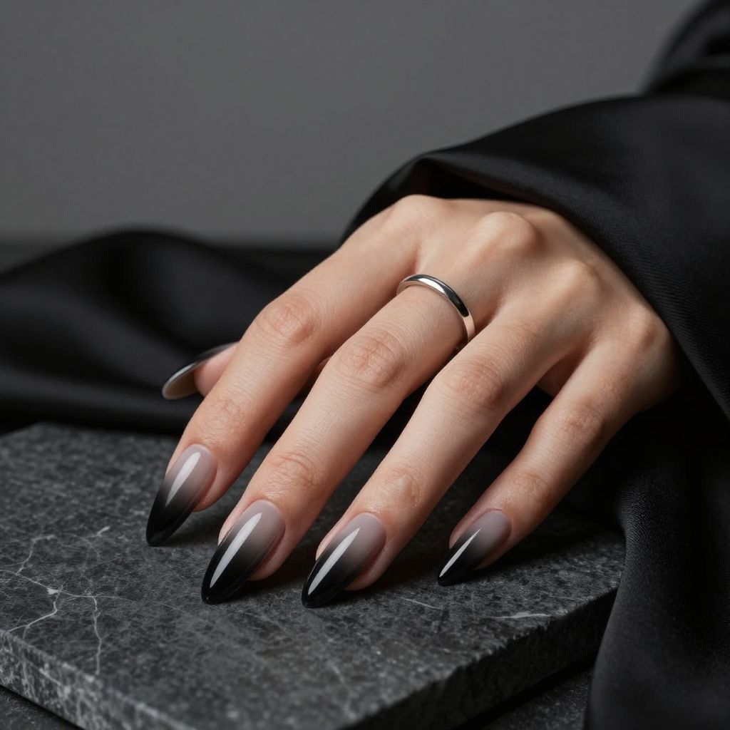 Smoky quartz black ombre stiletto nails