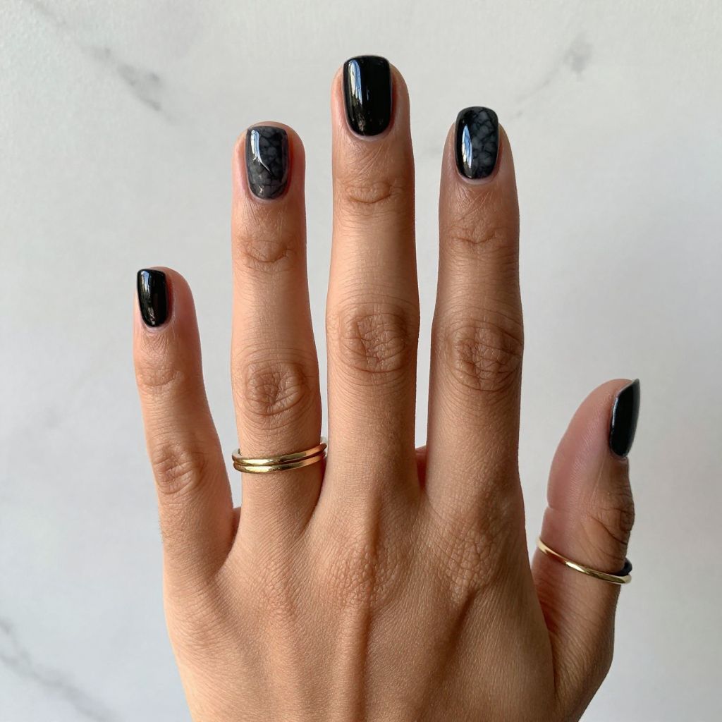 Black Marble Short Nails