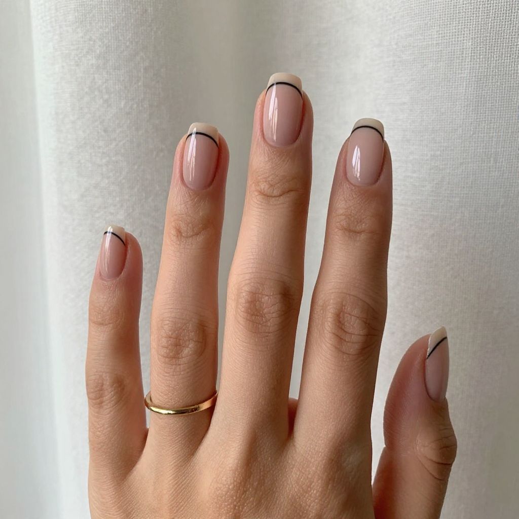 Short Black Nails With a Single Thin Line