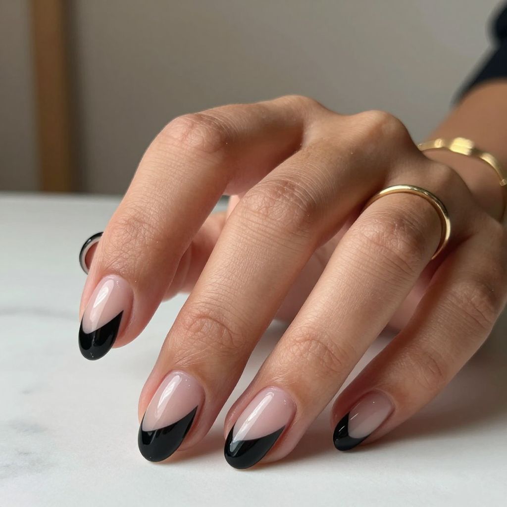 Short Black Nails With Clear Negative Space