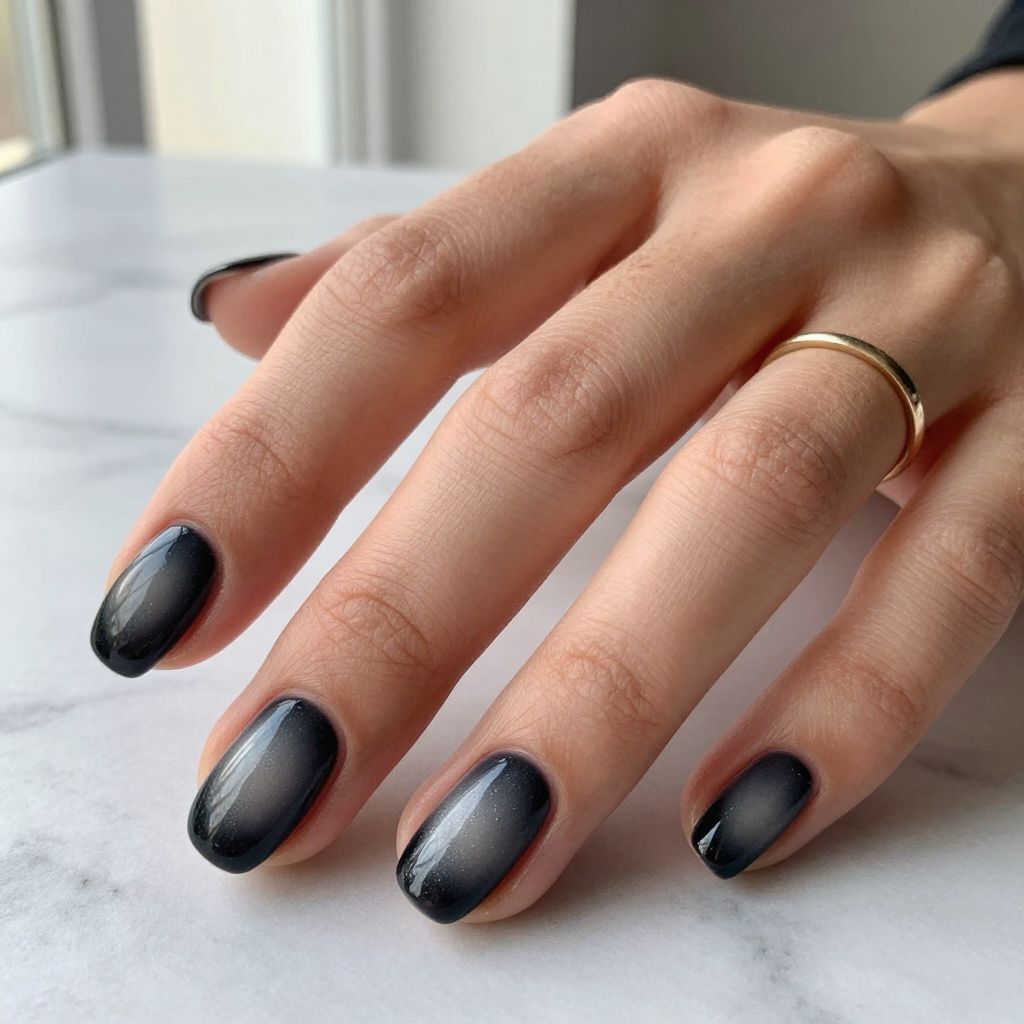 Short Black Aura Nails