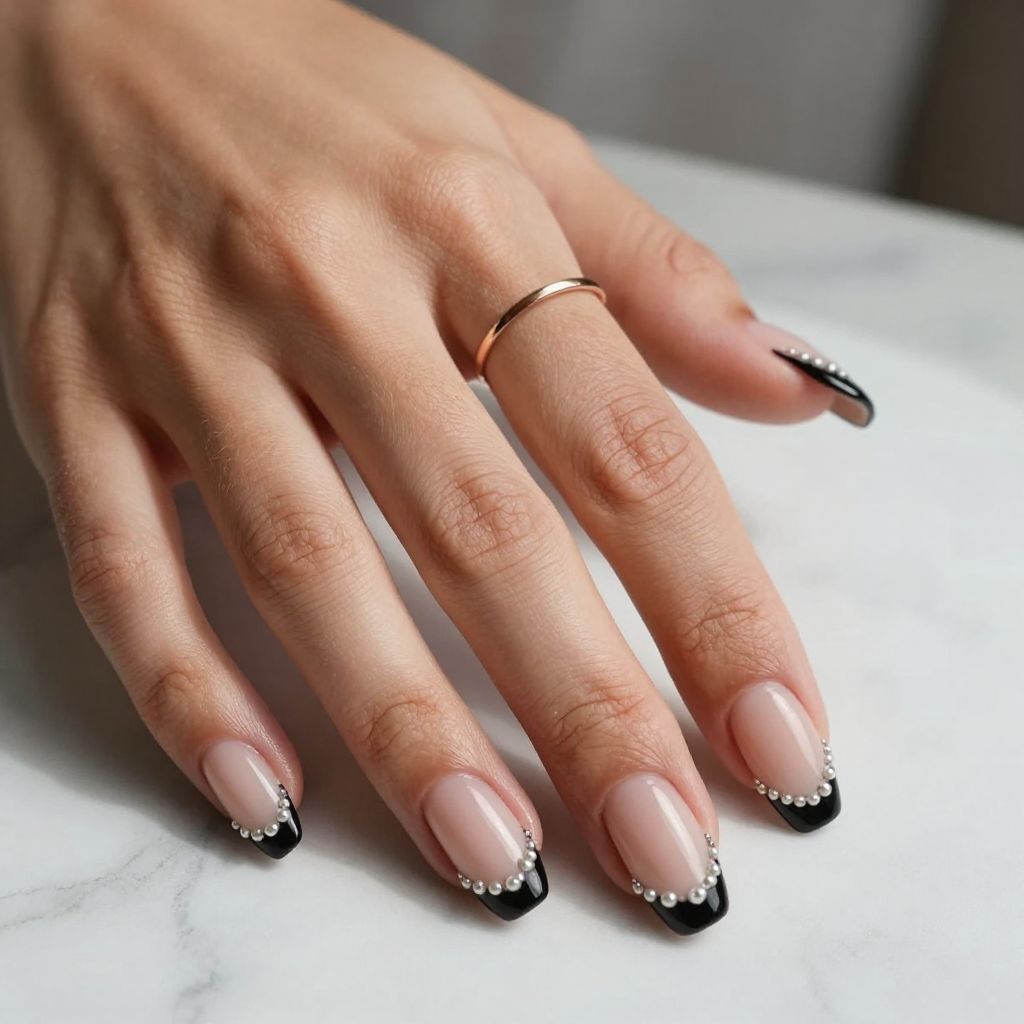 Black Tips with Pearl Accents