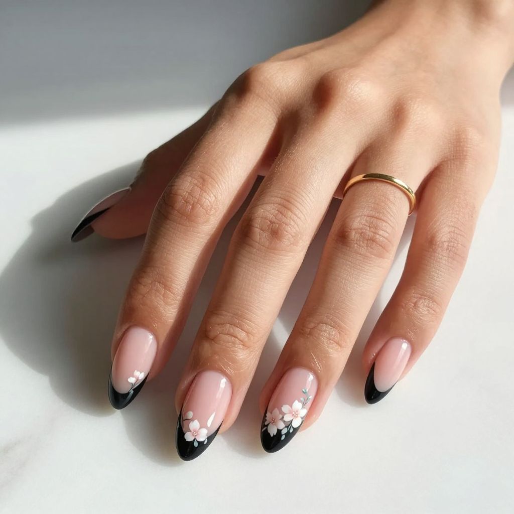 Black Tips with Floral Art