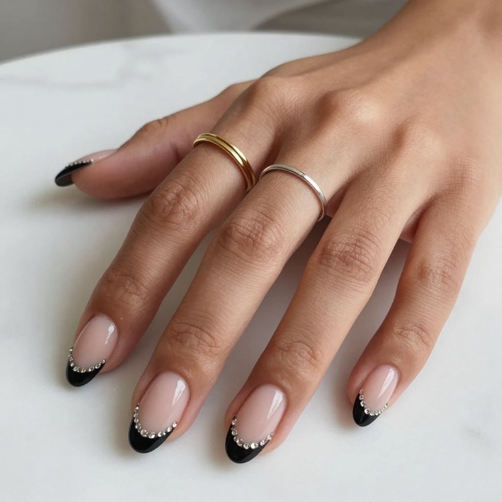Black Tips with Rhinestone Embellishment