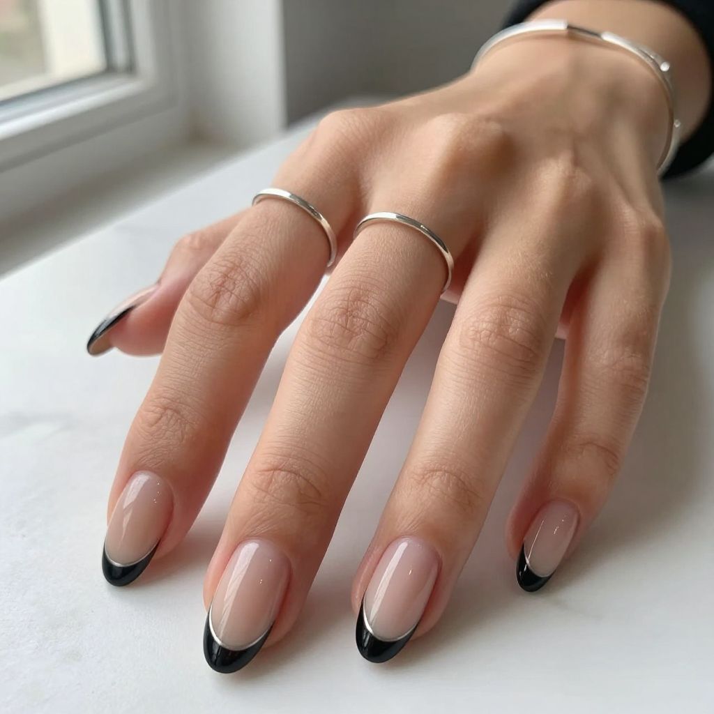 Gradient Black Tips on Nude Base