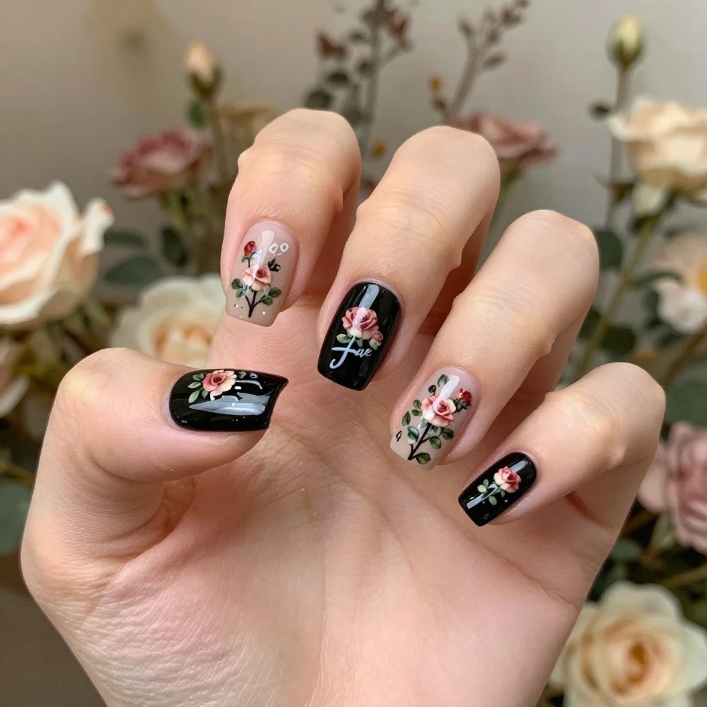 Black Valentine nail idea 14