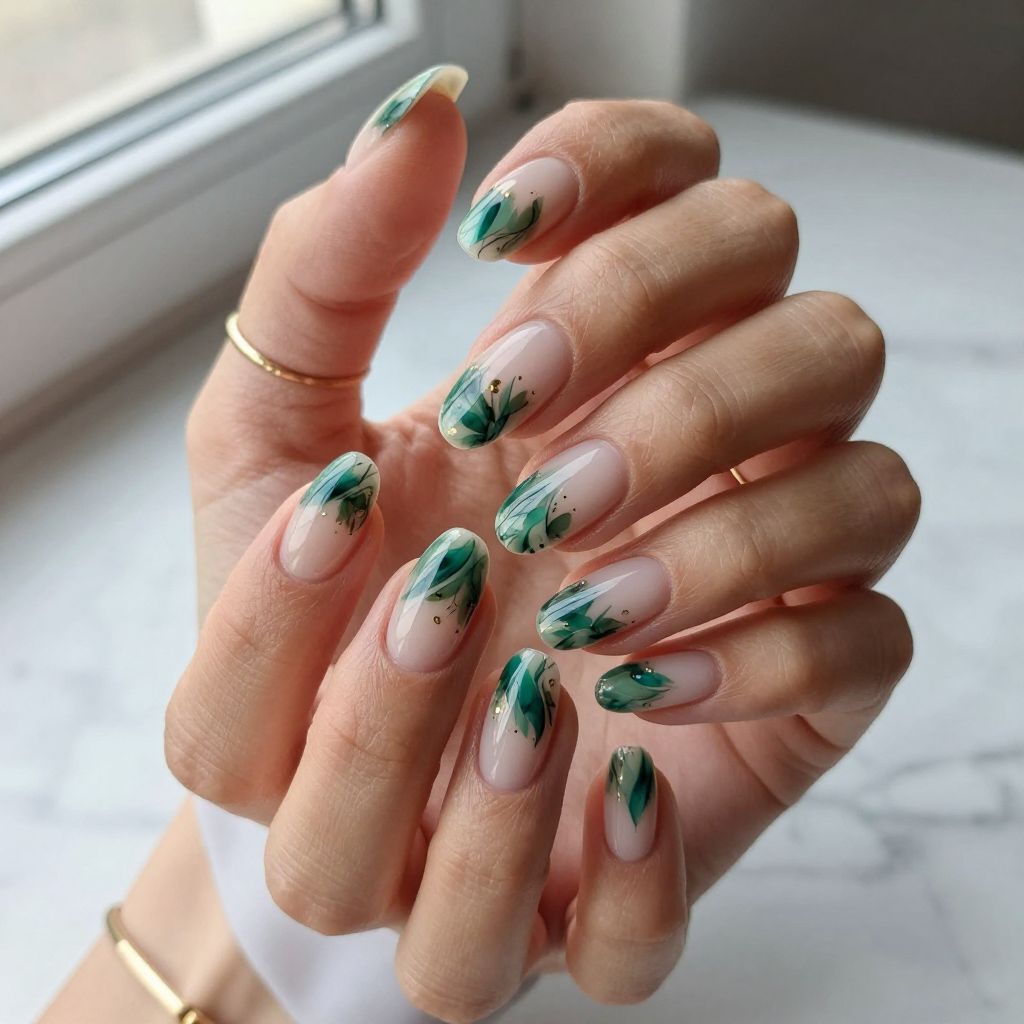 Emerald Bloom Statement Nails