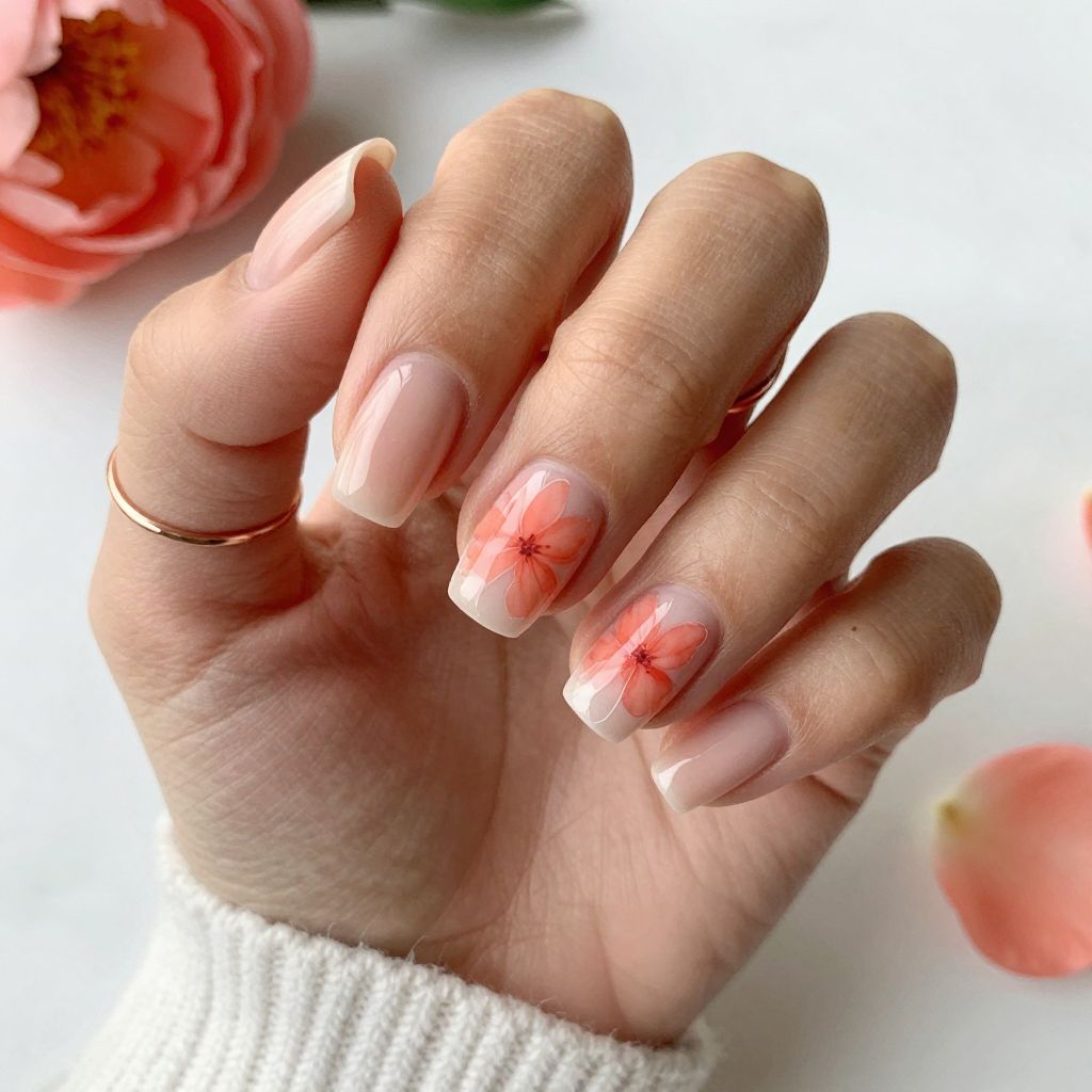 Coral Bloom with Clear Negative Space