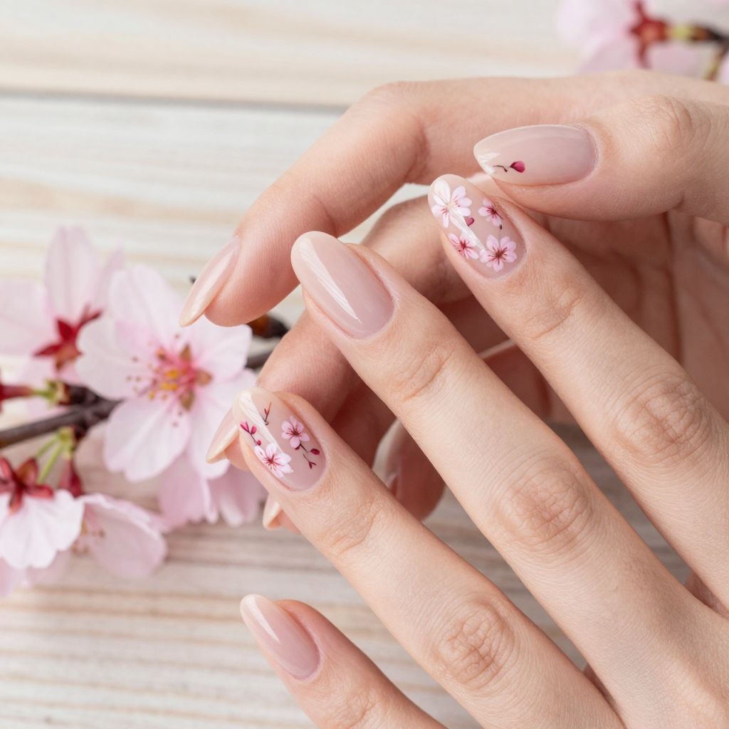 Cherry Blossom Accent Nails