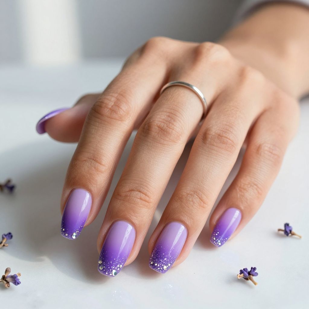 Purple Ombre With Glitter Tips Nails
