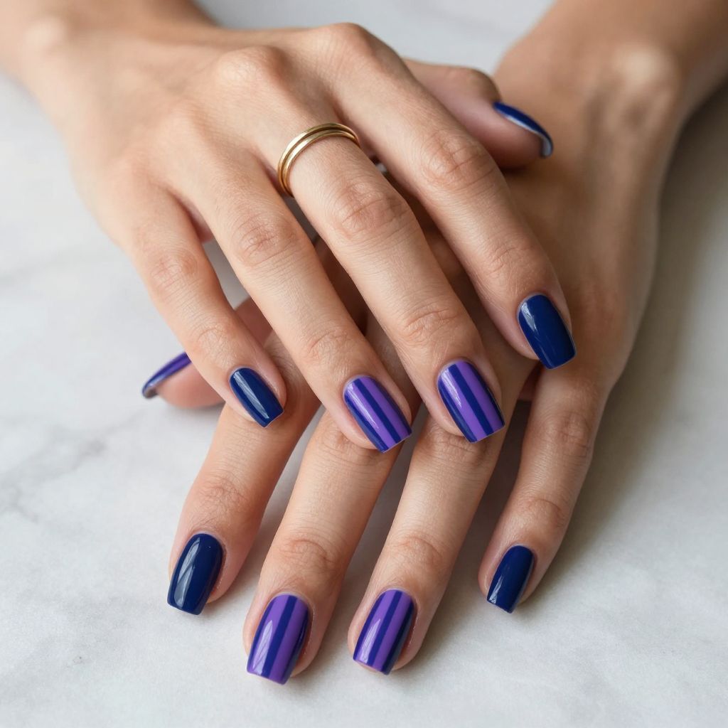 Indigo And Purple Striped Nails