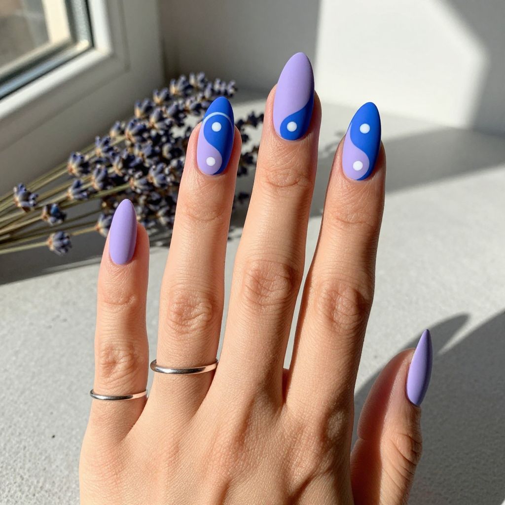 Purple And Blue Yin Yang Nails