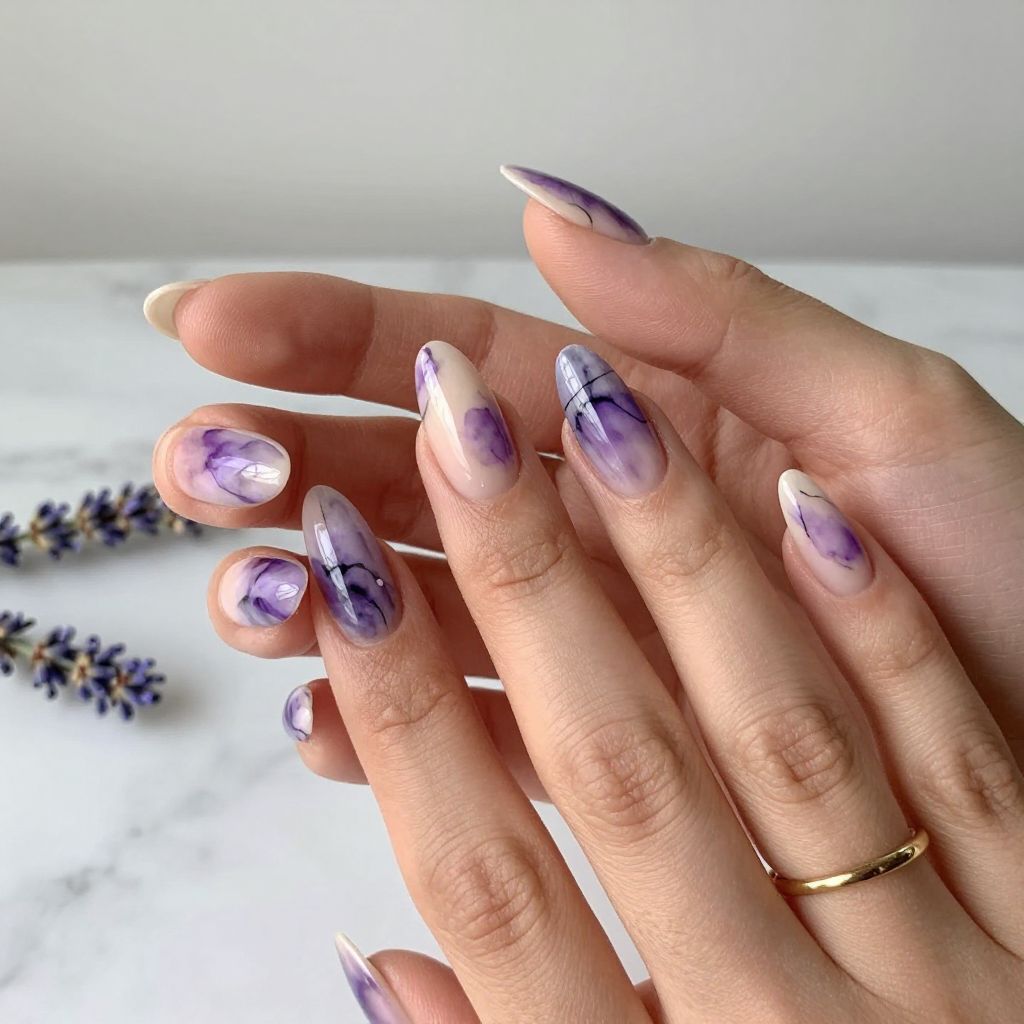 Purple Watercolor Art Nails