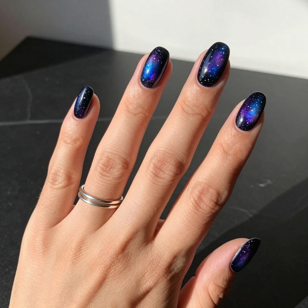 Purple And Blue Galaxy Nails