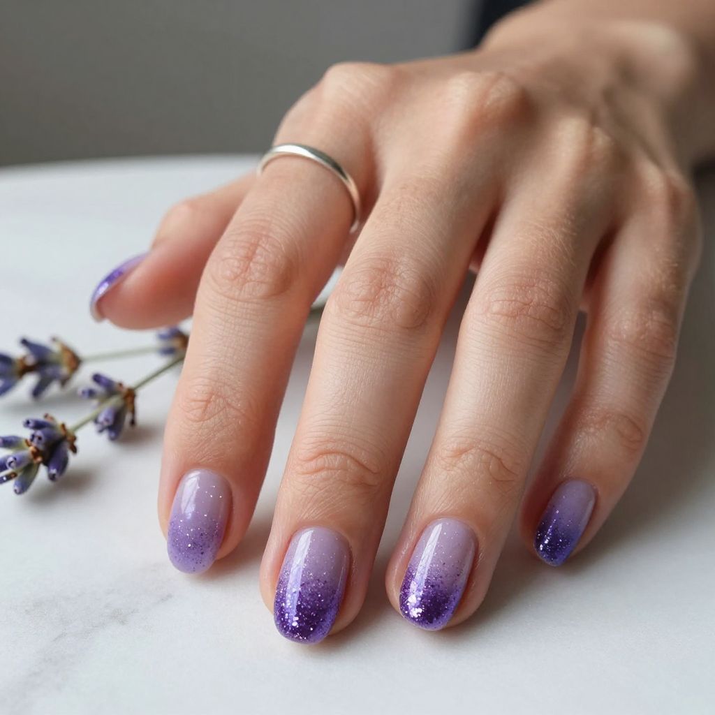 Purple Glitter Gradient Nails