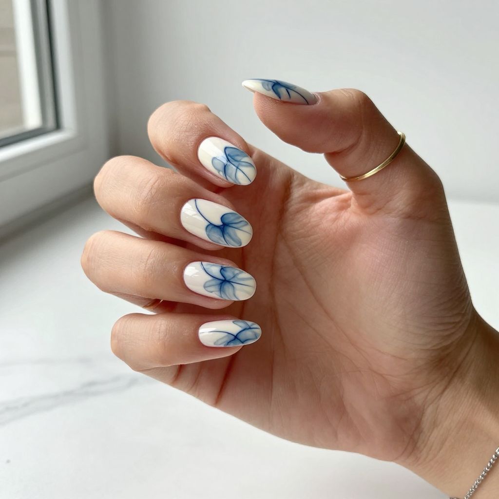 Blue Marble Effect Nails