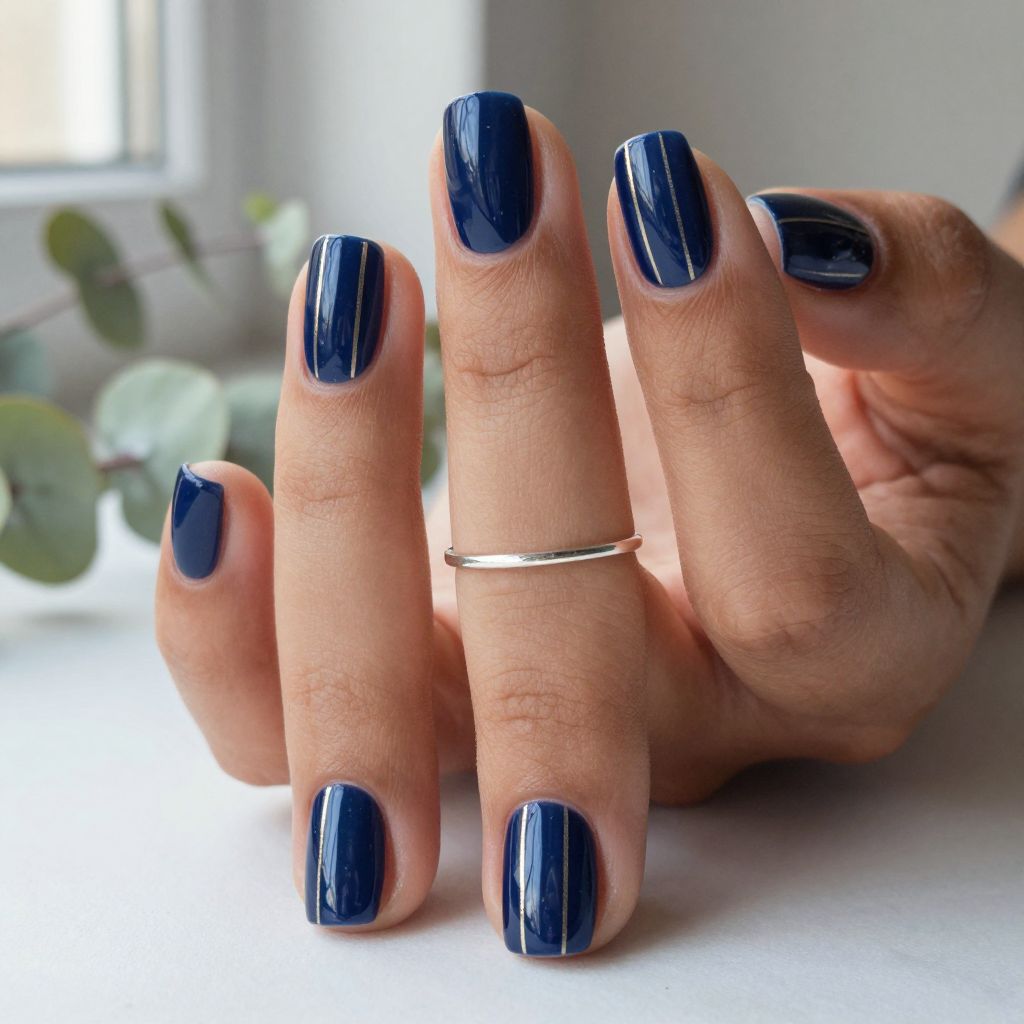 Indigo Blue Metallic Striped Design