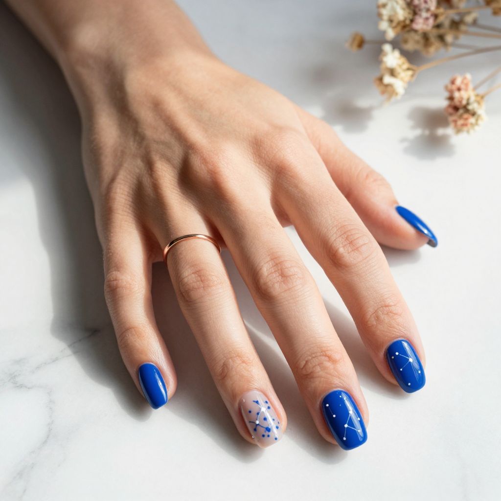 Azure Blue with Constellation Nail Art