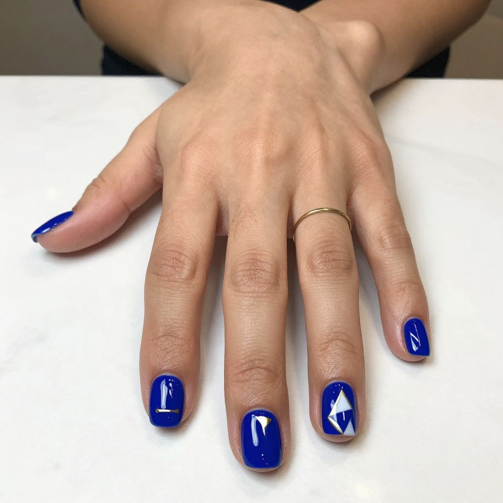 Cobalt Blue with White Geometric Patterns