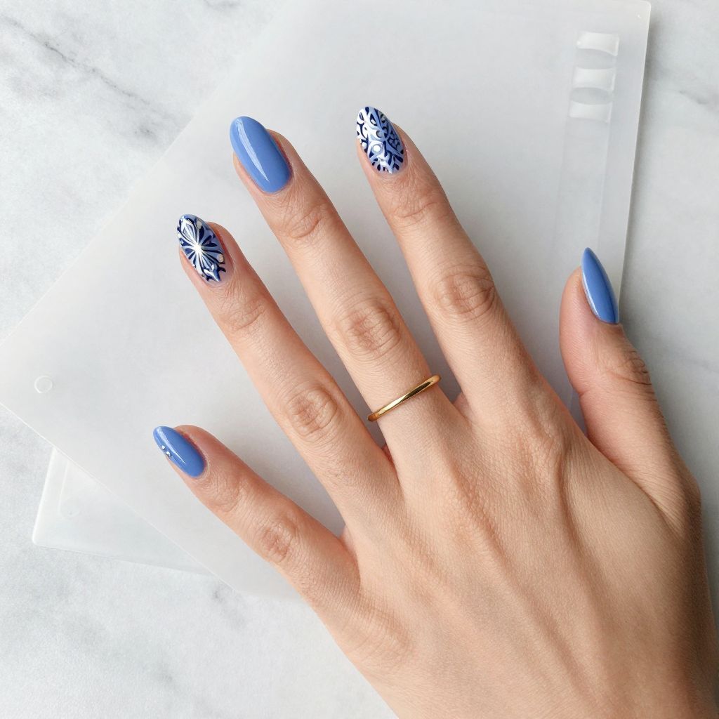 Periwinkle Blue Reverse Stamping Nails