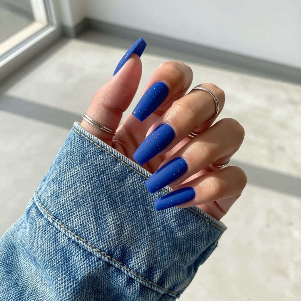 Matte indigo denim texture blue nails